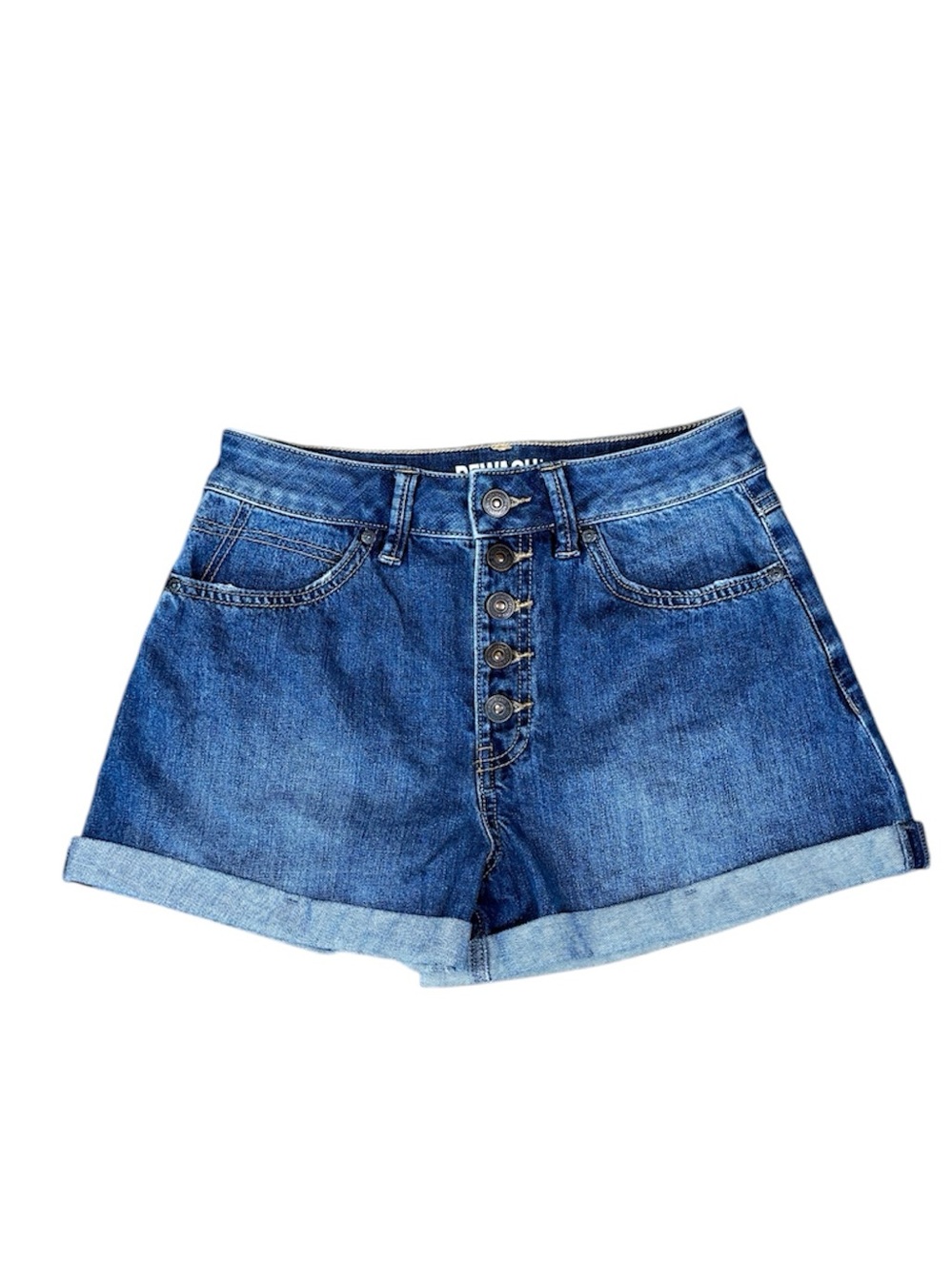 Rewash Super High Rise Mom Shorts Exposed Button Fly Blue Medium Wash Size 5/27